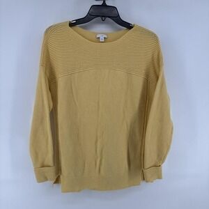 J. Jill Sweater Womens XS Yellow Boat Neck Textured Knit Pullover Top Casual
